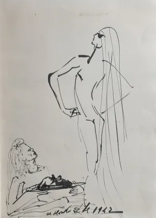 Illustriertes Buch Dali - Original Drawing Salom, Herod, & The Head of John The Baptist in The Secret Life of Salvador Dali book