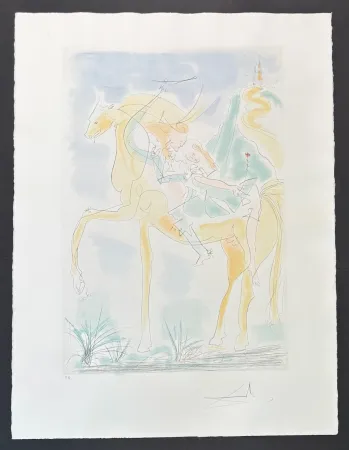 Stich Dali - Salvador Dalì (1904-1989) - Couple à cheval - Drypoint etching with stencil on Rives paper - 1971