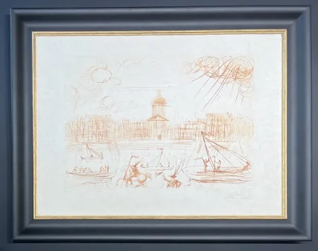 Stich Dali - Salvador Dalì (1904–1989) - L'Academie de Paris - Etching in sepia on extremely fine Japanese paper - 1971