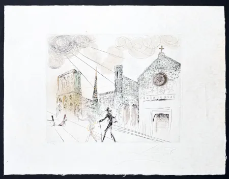 Stich Dali - Salvador Dalí (1904–1989) - Notre-Dame de Paris - Drypoint, etching with aquatint, hand-coloured on Japanese paper - 1969