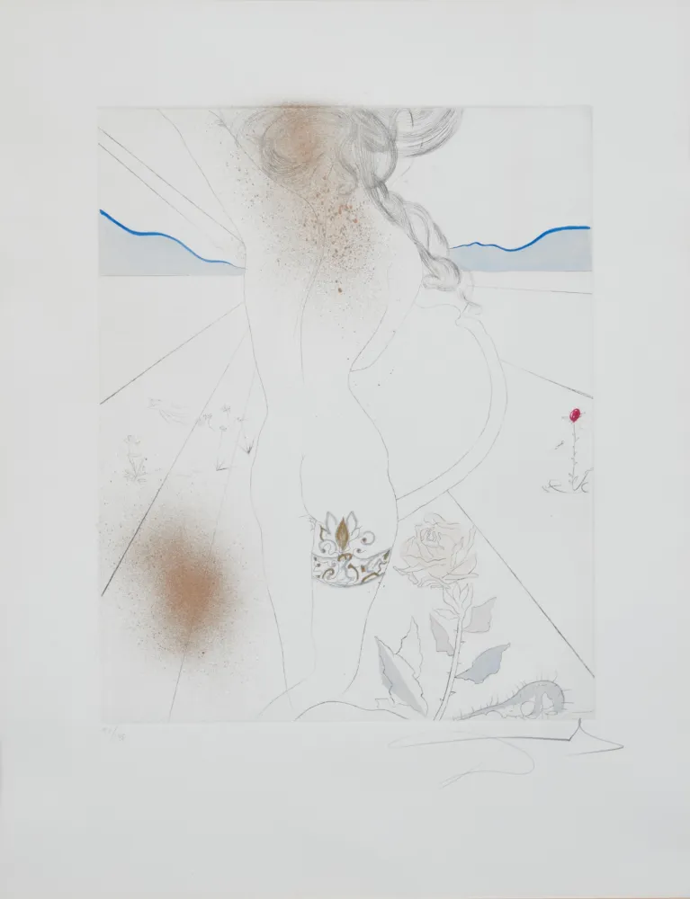 Stich Dali - Salvador Dalí (1904–1989) – Nude with garter – Lithograph on paper, hand-coloured drypoint etching – 1969