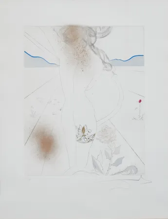 Stich Dali - Salvador Dalí (1904–1989) – Nude with garter – Lithograph on paper, hand-coloured drypoint etching – 1969