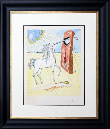 Stich Dali - Salvador Dalí (1904–1989) - The Agony of Love (Unicorn) - Color etching, aquatint with stencil on paper - 1978