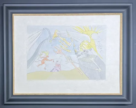 Kaltnadelradierung Dali - Salvador Dalì (1904-1989) - The Elephant and Jupiter's Monkey - Drypoint etching with stencil - 1974