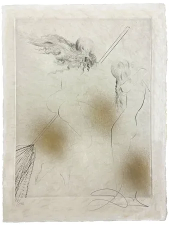 Kaltnadelradierung Dali - Sorciere au balai