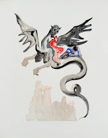 Holzschnitt Dali - The Inferno, Canto 17 - The Usurers