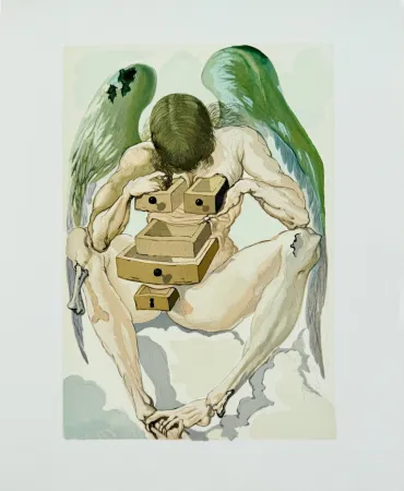 Holzschnitt Dali - The Purgatory, Canto 1 - The Fallen Angel