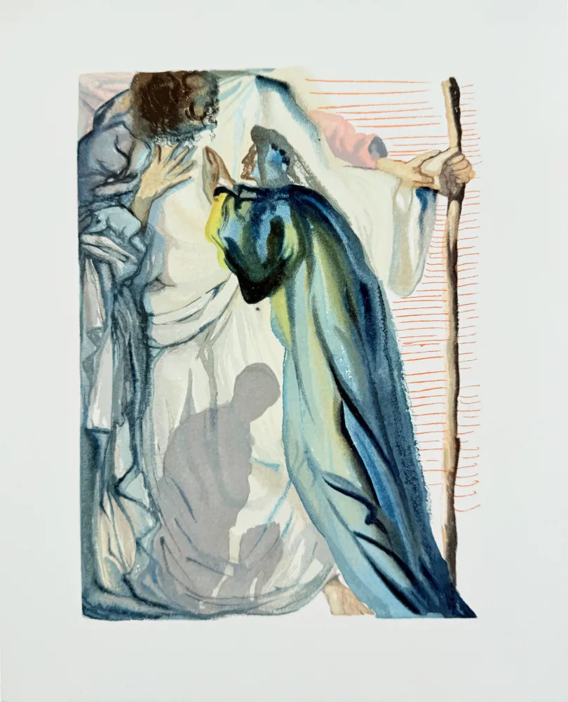 Holzschnitt Dali - The Purgatory, Canto 14 - A Spirit Questions Dante