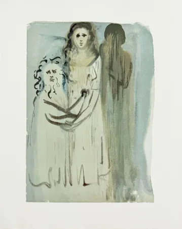 Holzschnitt Dali - The Purgatory, Canto 16 - In the Cloud of Angry Ones