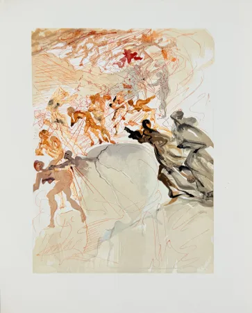 Holzschnitt Dali - The Purgatory, Canto 25 - Mounting the Seventh Terrace, Lust