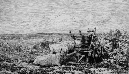 Radierung Daubigny - Les vendanges. (Souvenir du Morvan)