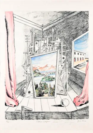 Keine Technische De Chirico - Giorgio De Chirico (1888–1978) - Interno Metafisico - Watercolor on a lithographic base - 1969