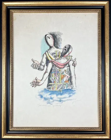 Multiple De Chirico - Gli Archeologi ( hand-watercolored by the artist )