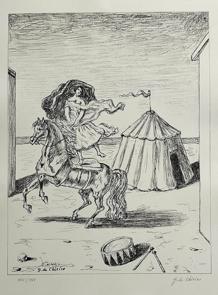 Lithographie De Chirico - La cavallerizza