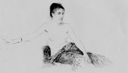 Kaltnadelradierung De Nittis - Etude. (Femme assise le torse dénudé)
