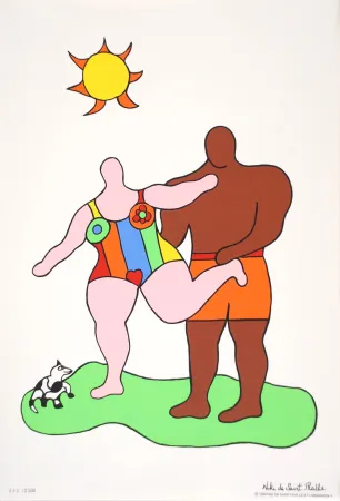 Siebdruck De Saint Phalle - Nana rose et baigneur brun