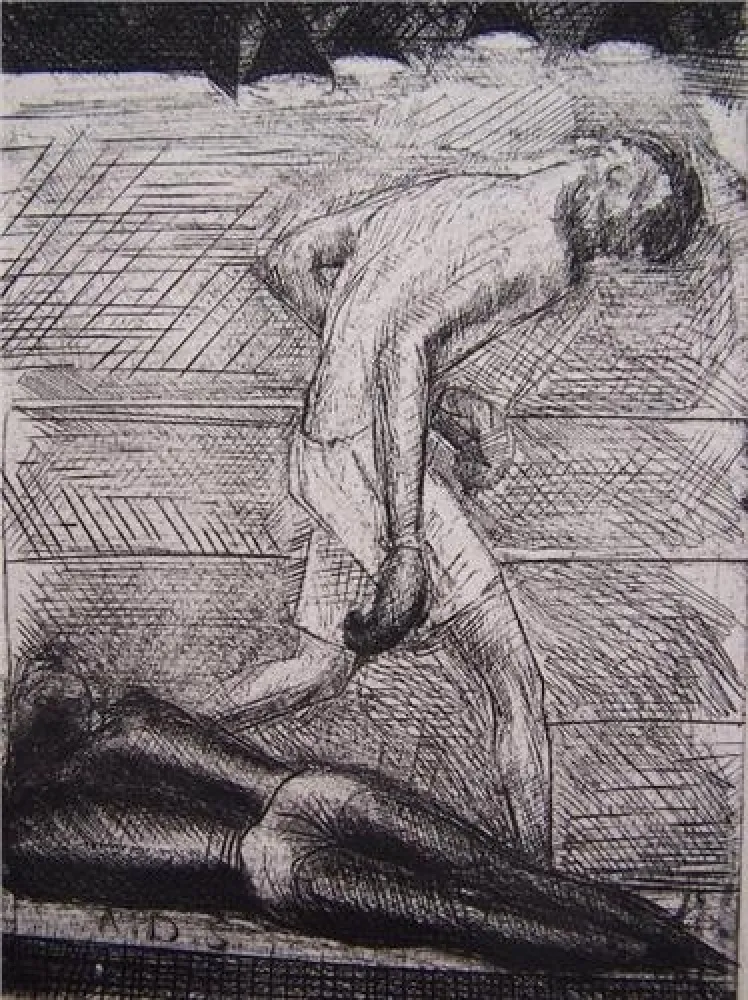 Radierung De Segonzac - Le KO du noir