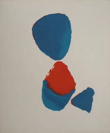 Lithographie De Stael - Composition abstraite bleu et rouge