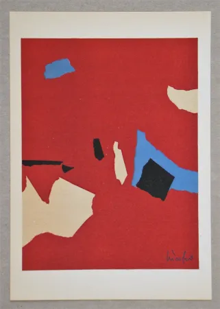 Lithographie De Stael - Composition fond rouge