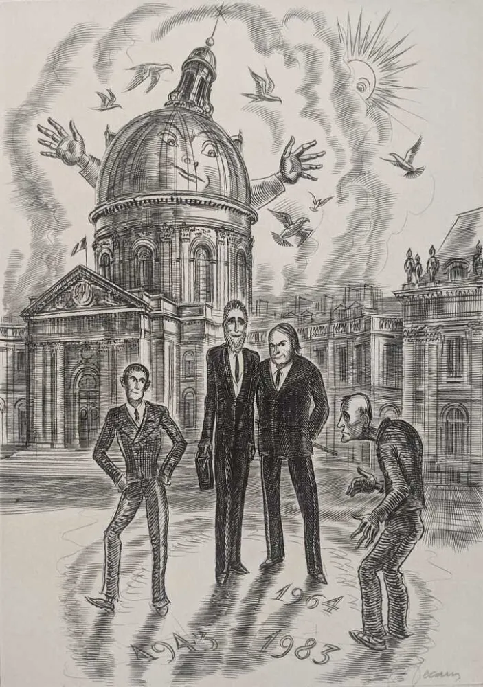 Radierung Decaris - Devant l'Académie Française