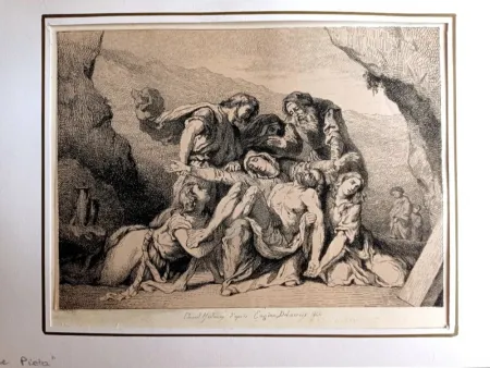 Stich Delacroix - La Pietà, 1844- Pierre Edmond Alexandre Hédouin, Gravure, epreuve d'artiste, 1844