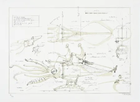 Lithographie Delarozière - Le calamar a retropropulsion