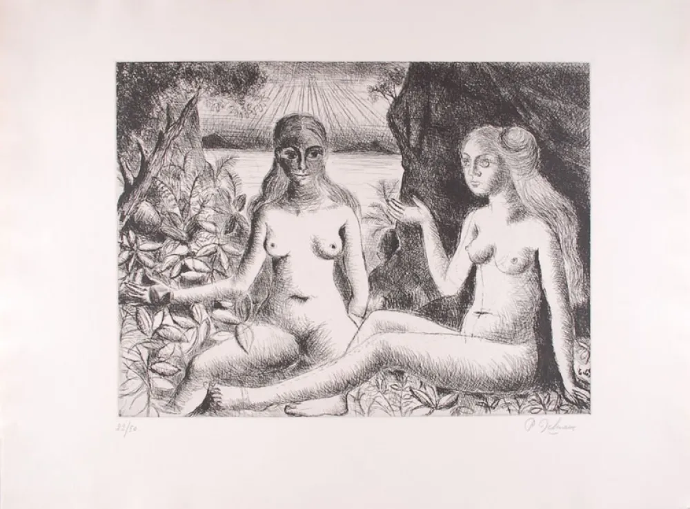 Radierung Delvaux - La Dispute