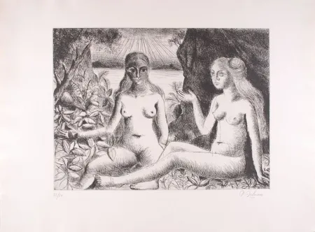 Radierung Delvaux - La Dispute