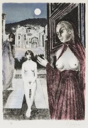 Siebdruck Delvaux - Paul Delvaux (1897–1994) – La Reine de Saba – Silkscreen print on tissue paper – 1982