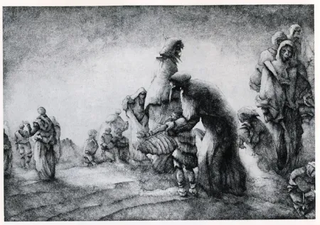 Stich Desmazières - Un Maman apprenant a son fils a voler