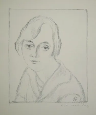 Lithographie Dessouslavy - Portrait d’une jeune femme. 