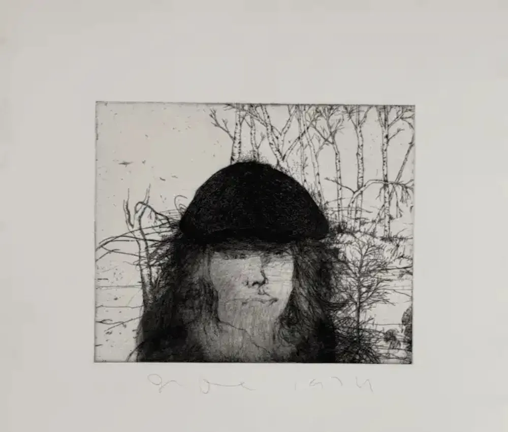 Radierung Dine - Self portrait in a Flat Cap