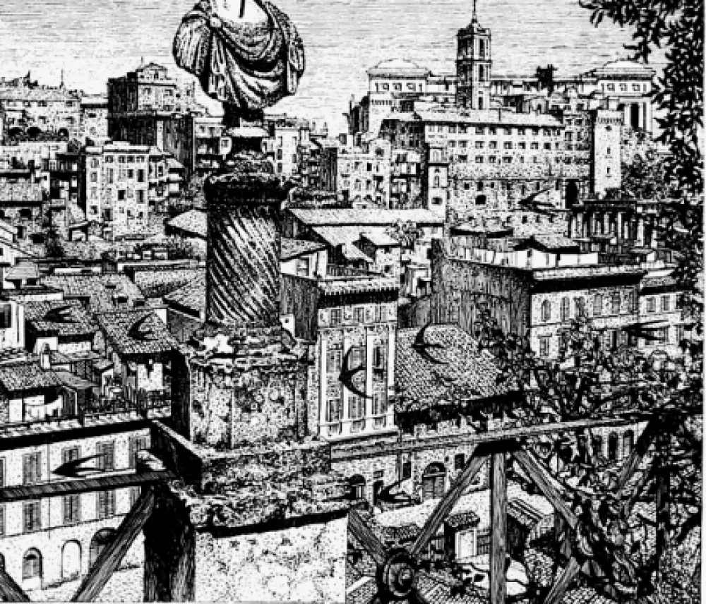 Radierung Disertori - Roma. Veduta del monte Capitolino dagli orti Farnesiani