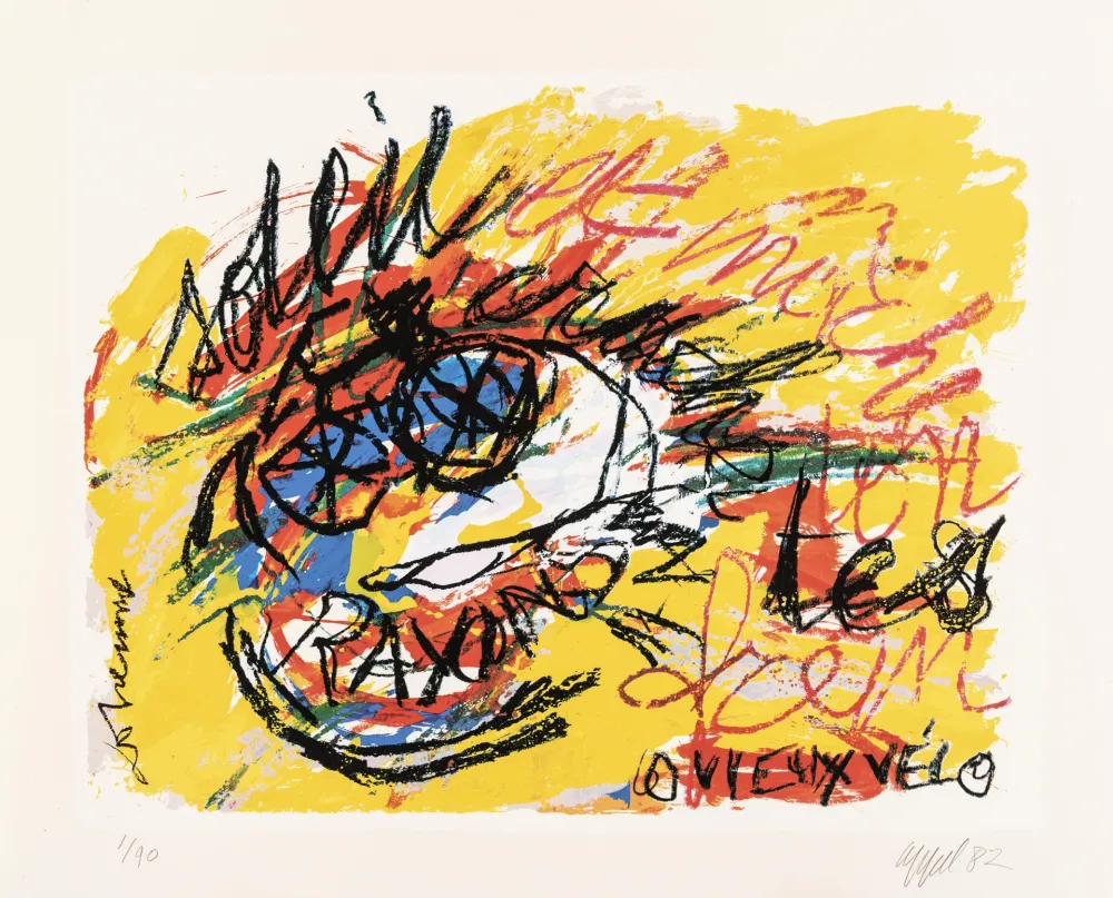 Siebdruck Dotremont - Soleil,/ crache tes rayons/ et mâche ton frein/ o vieux vélo