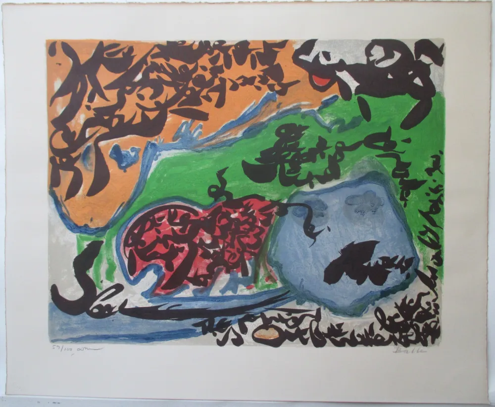 Lithographie Dotremont - Un match et evant et après