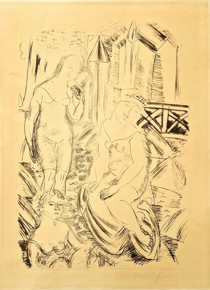 Lithographie Dufy - Trois baigneuses devant le port de Sainte-Adresse