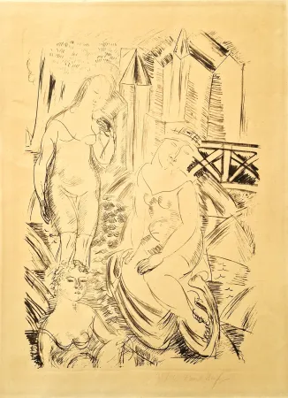 Lithographie Dufy - Trois baigneuses devant le port de Sainte-Adresse
