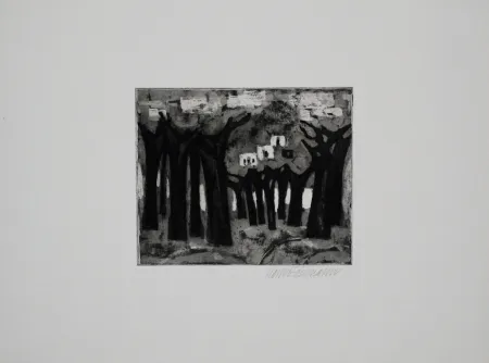 Aquatinta Edelmann - Bäume am See