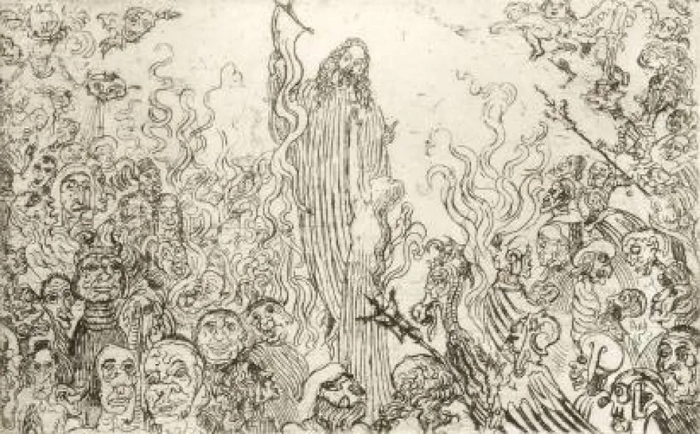 Radierung Ensor - Christ descendant aux enfers