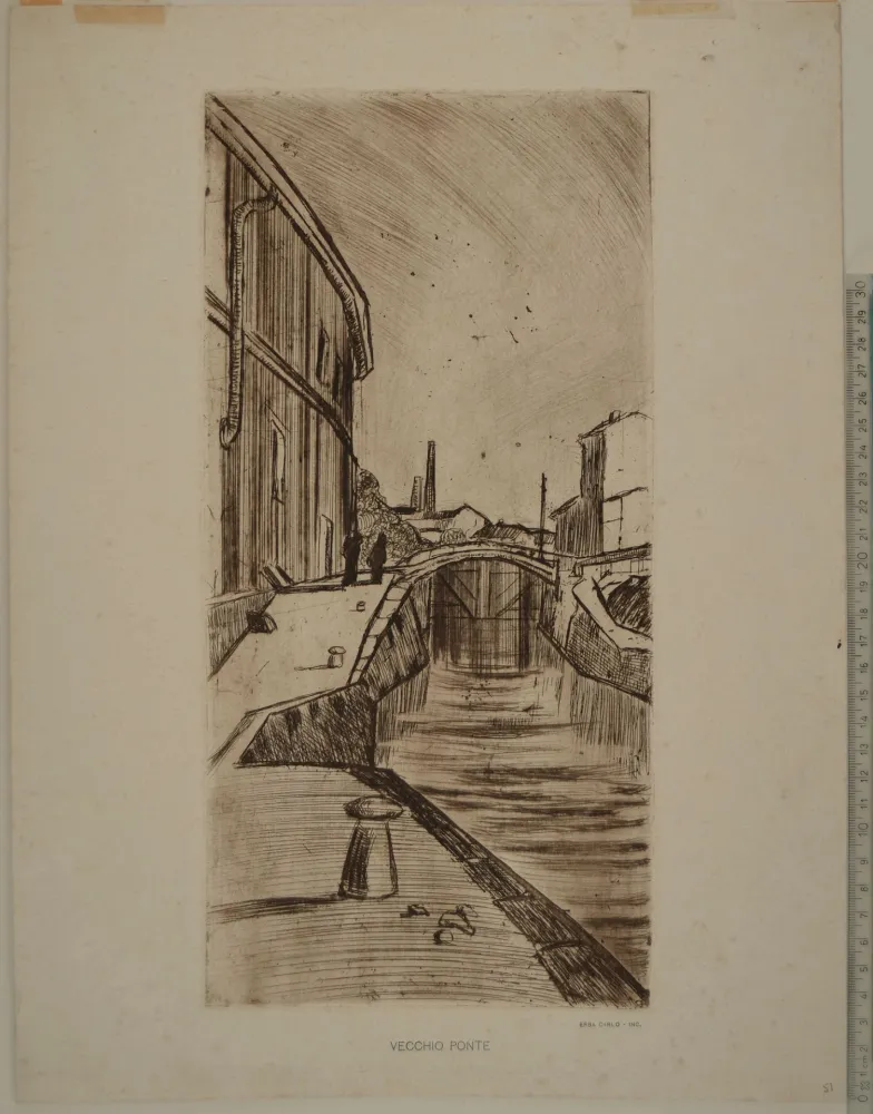 Radierung Erba - VECCHIO PONTE (A view of the Naviglio in Milan)