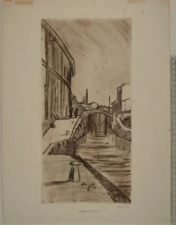 Radierung Erba - VECCHIO PONTE (A view of the Naviglio in Milan)