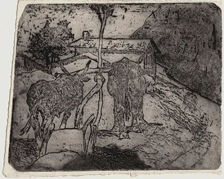 Radierung Fattori - BOVI AGGIOGATI