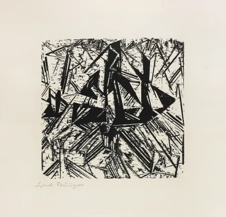 Holzschnitt Feininger - Barke und Brigg auf See (Segler)