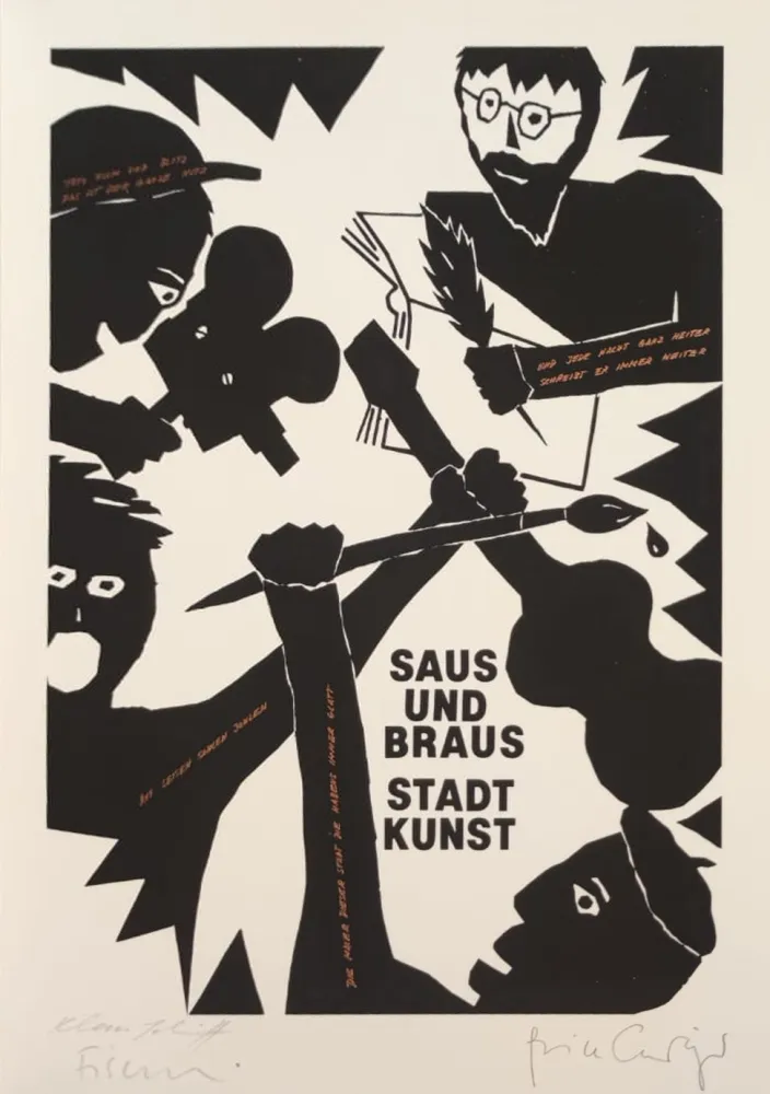 Siebdruck Fischli - Saus und Braus. Stadt Kunst, 1980. 