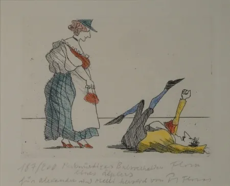 Radierung Flora - Merkwürdiges Balzverhalten eines Älplers