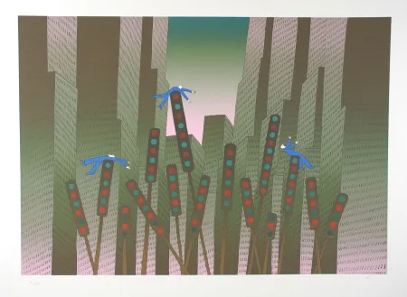 Siebdruck Folon - City Lights - Les lumières de la ville