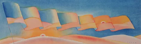 Siebdruck Folon - Étendard au coucher de soleil