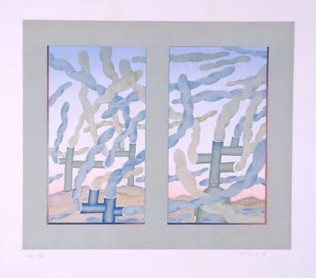 Lithographie Folon - Fumées