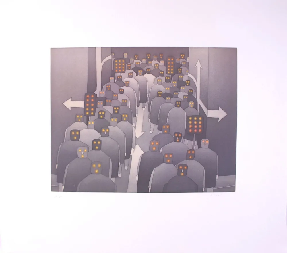 Radierung Und Aquatinta Folon - The Crowd II - La Foule II