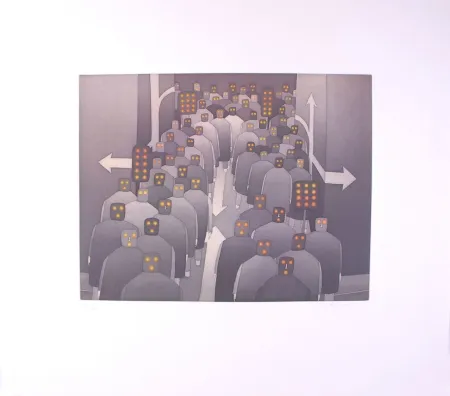 Radierung Und Aquatinta Folon - The Crowd II - La Foule II